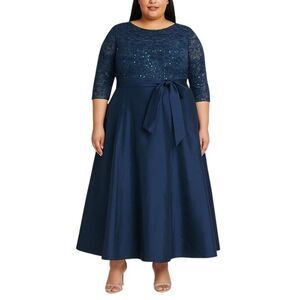 NEW Pisarro Nights Plus Size 18 Navy Maxi Gown A-Line Zip Back Elegant Party